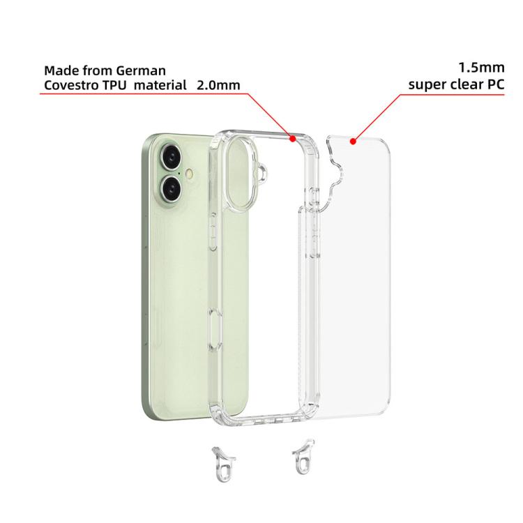 For iPhone 16 Plus Kalebol Minimalist High Transparency Multi Color Lanyard Hole Phone Case(Black) by Kalebol