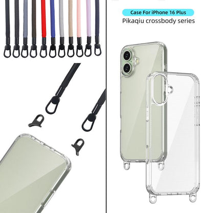 For iPhone 16 Plus Kalebol Minimalist High Transparency Multi Color Lanyard Hole Phone Case(Black) by Kalebol