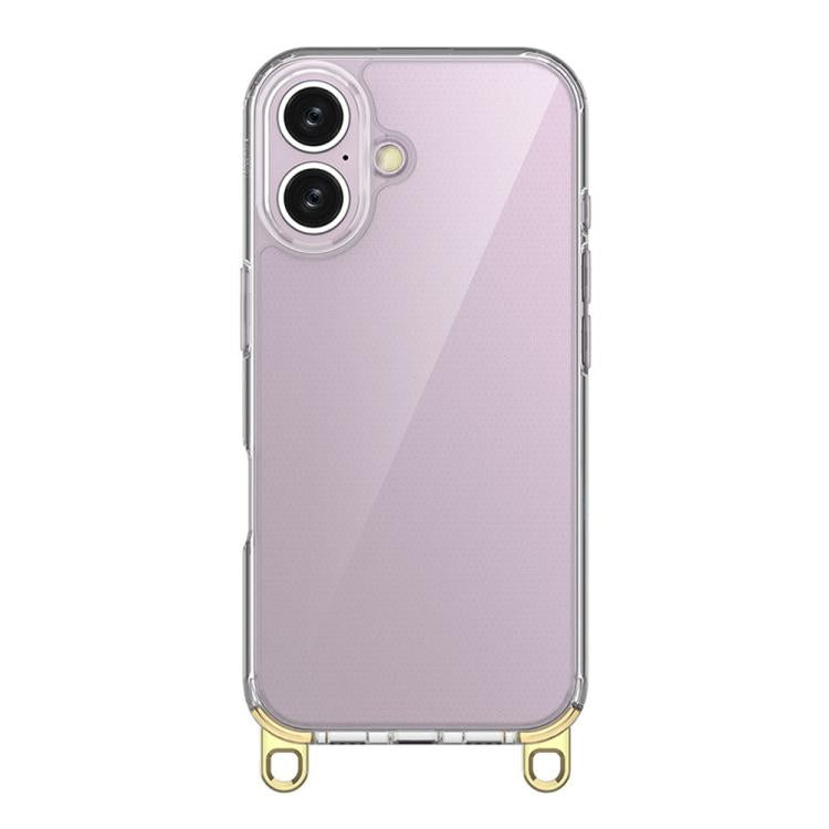 For iPhone 16 Kalebol Minimalist High Transparency Multi Color Lanyard Hole Phone Case(Gold) by Kalebol