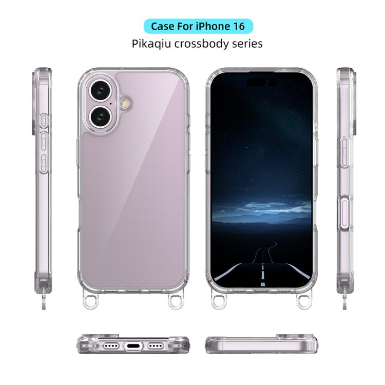 For iPhone 16 Kalebol Minimalist High Transparency Multi Color Lanyard Hole Phone Case(Gold) by Kalebol