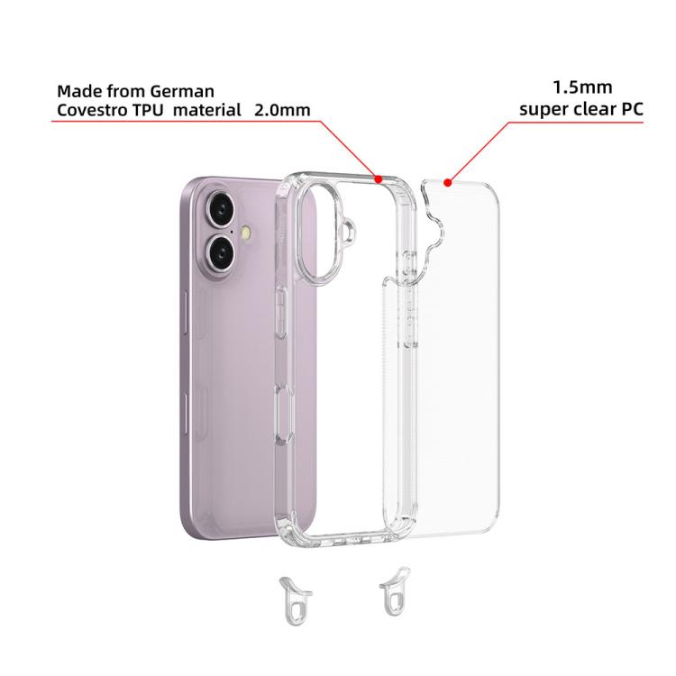 For iPhone 16 Kalebol Minimalist High Transparency Multi Color Lanyard Hole Phone Case(Gold) by Kalebol