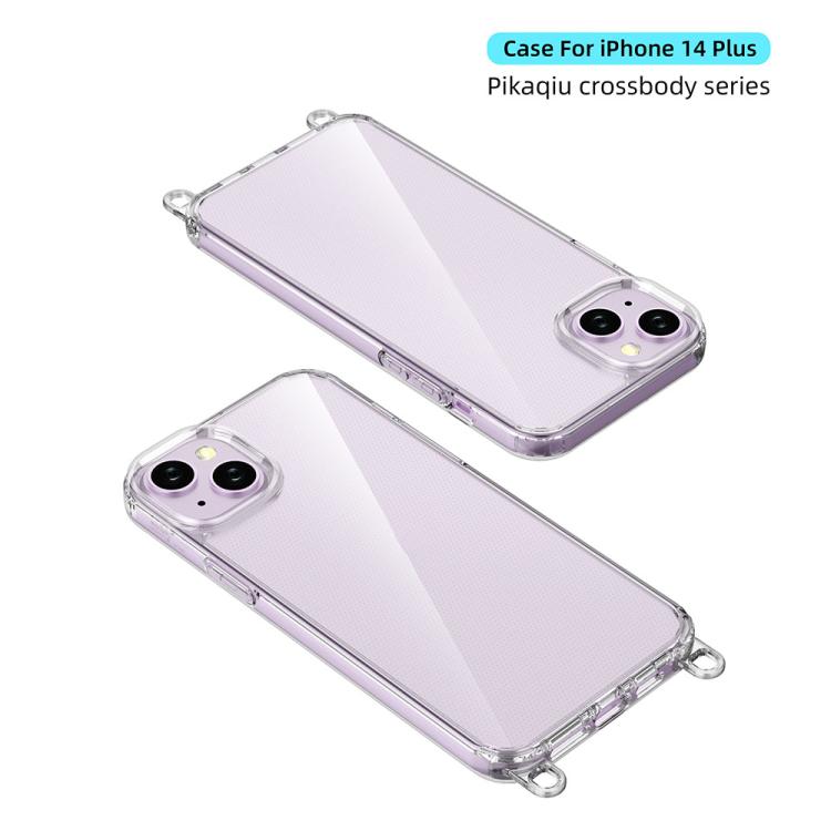 For iPhone 14 Plus Kalebol Minimalist High Transparency Multi Color Lanyard Hole Phone Case(Silver) by Kalebol