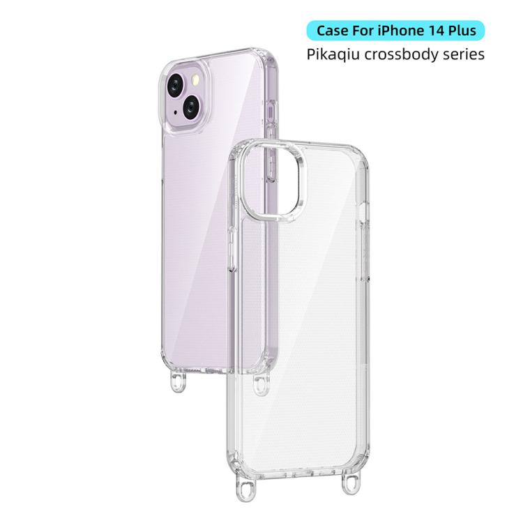 For iPhone 14 Plus Kalebol Minimalist High Transparency Multi Color Lanyard Hole Phone Case(Silver) by Kalebol