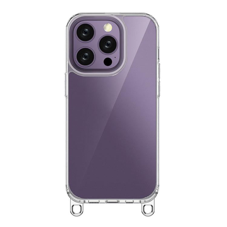 For iPhone 14 Pro Kalebol Minimalist High Transparency Multi Color Lanyard Hole Phone Case(Silver) by Kalebol