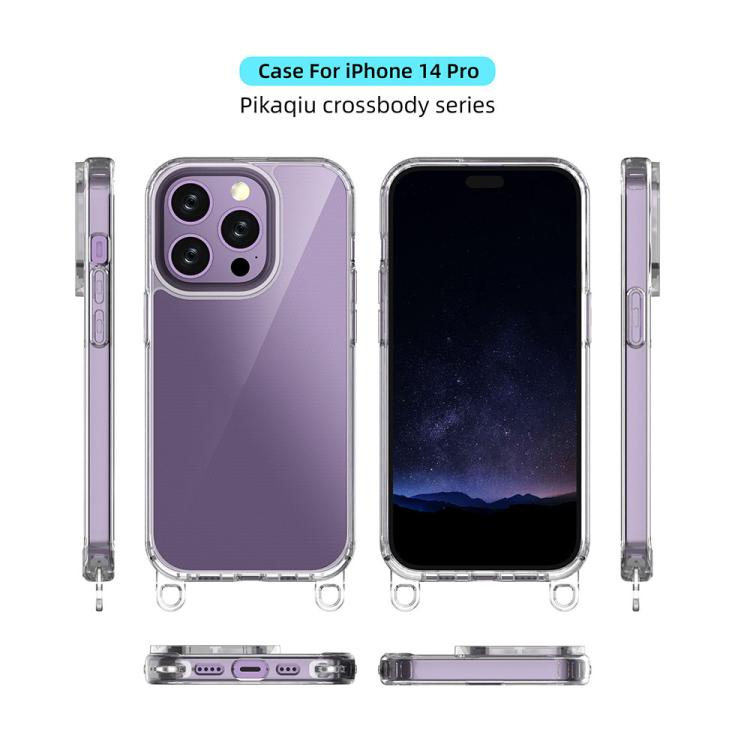 For iPhone 14 Pro Kalebol Minimalist High Transparency Multi Color Lanyard Hole Phone Case(Silver) by Kalebol