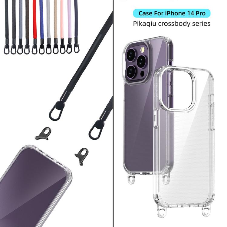 For iPhone 14 Pro Kalebol Minimalist High Transparency Multi Color Lanyard Hole Phone Case(Silver) by Kalebol