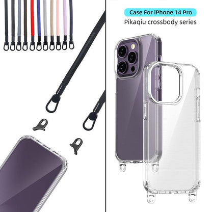 For iPhone 14 Pro Kalebol Minimalist High Transparency Multi Color Lanyard Hole Phone Case(Silver) by Kalebol