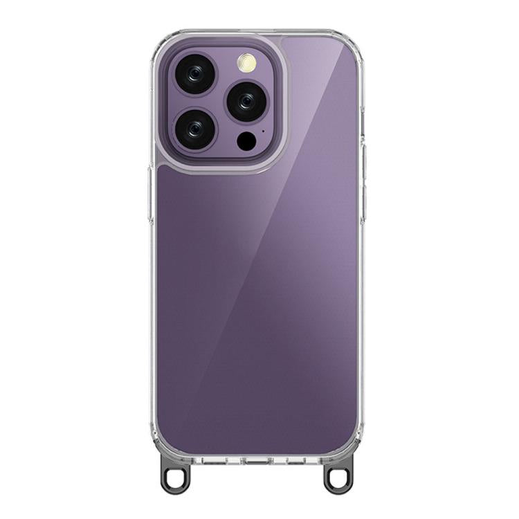 For iPhone 13 Pro Kalebol Minimalist High Transparency Multi Color Lanyard Hole Phone Case(Black) by Kalebol