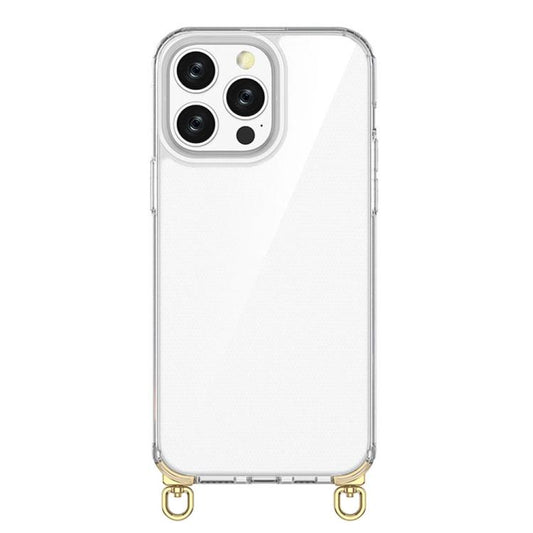 For iPhone 15 Pro Max Kalebol Minimalist High Transparency Multi Color Rotating Lanyard Hole Phone Case(Gold) by Kalebol