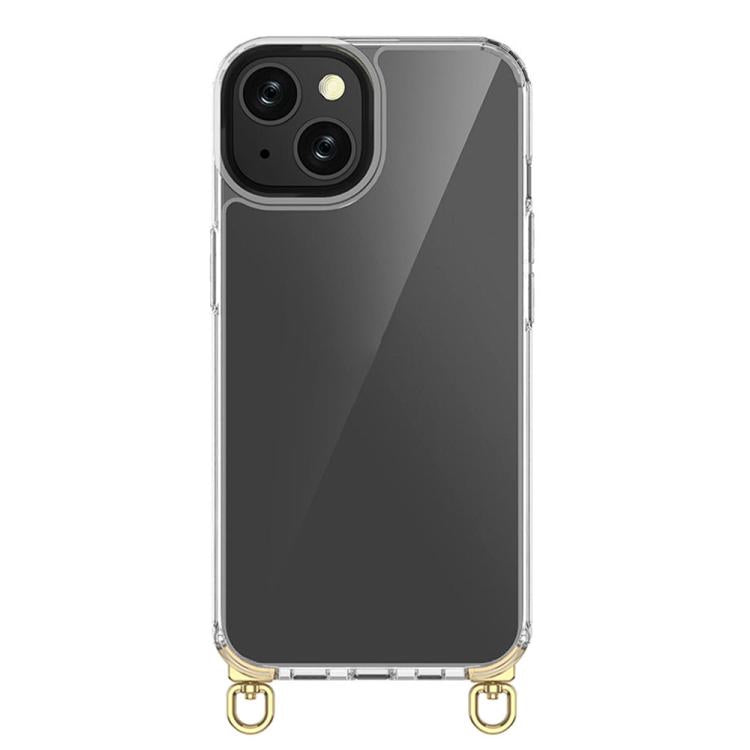 For iPhone 14 Plus Kalebol Minimalist High Transparency Multi Color Rotating Lanyard Hole Phone Case(Gold) by Kalebol