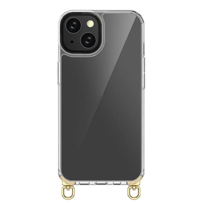 For iPhone 14 Plus Kalebol Minimalist High Transparency Multi Color Rotating Lanyard Hole Phone Case(Gold) by Kalebol