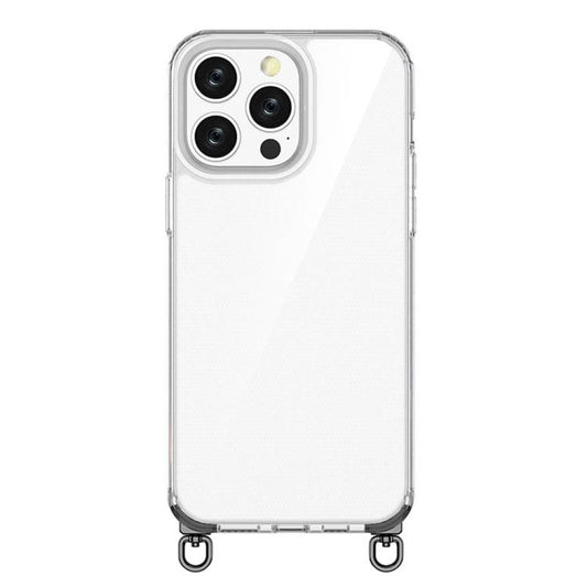 For iPhone 14 Pro Max Kalebol Minimalist High Transparency Multi Color Rotating Lanyard Hole Phone Case(Black) by Kalebol