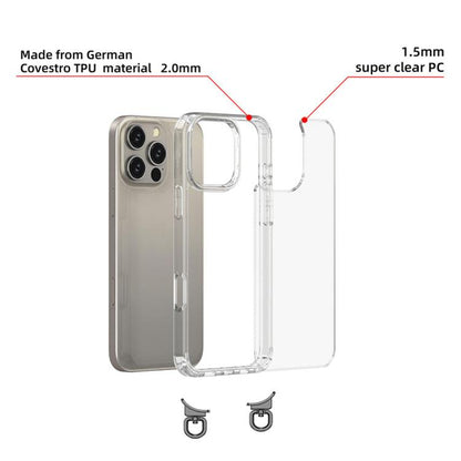 For iPhone 15 Pro Kalebol Minimalist High Transparency Multi Color Rotating Lanyard Hole Phone Case(Silver) by Kalebol