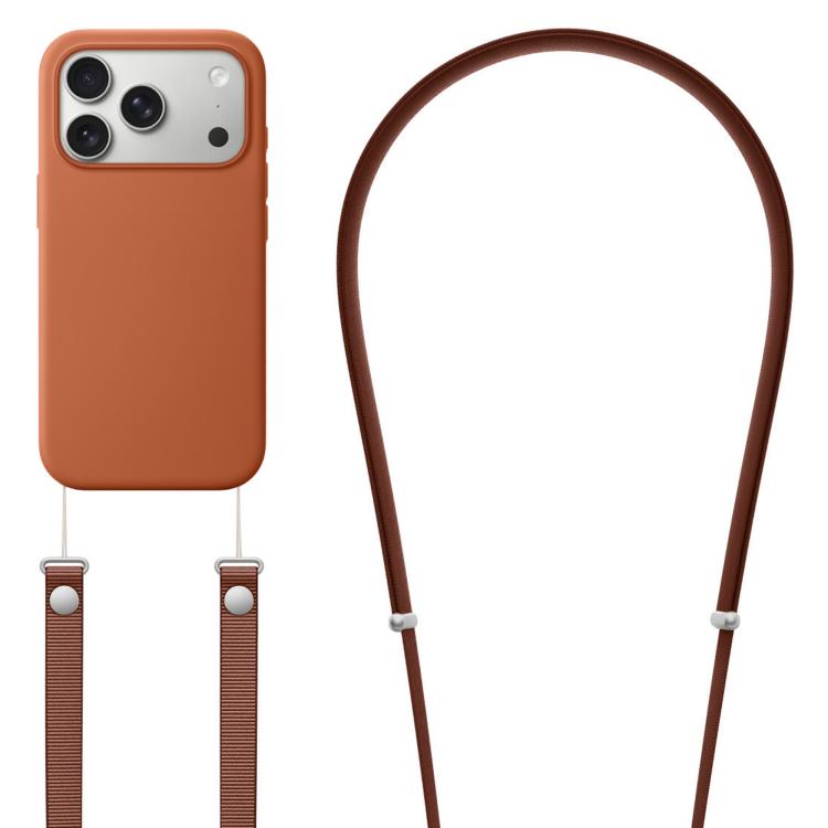 For iPhone 17 Pro Max Crossbody Imitation Nylon Magnetic Liquid Pop-Up Animation Liquid Silicone Phone Case(Terracotta) by Kalebol