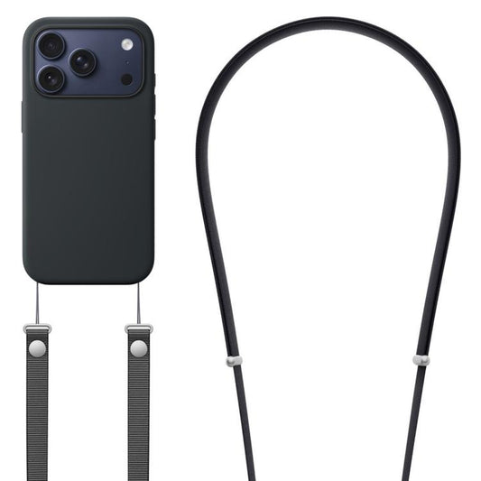 For iPhone 17 Pro Max Crossbody Imitation Nylon Magnetic Liquid Pop-Up Animation Liquid Silicone Phone Case(Black) by Kalebol