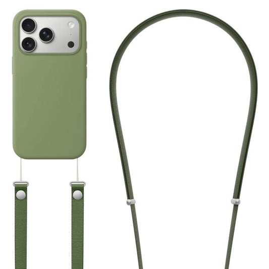 For iPhone 17 Pro Max Crossbody Imitation Nylon Magnetic Liquid Pop-Up Animation Liquid Silicone Phone Case(Light Jade Green) by Kalebol