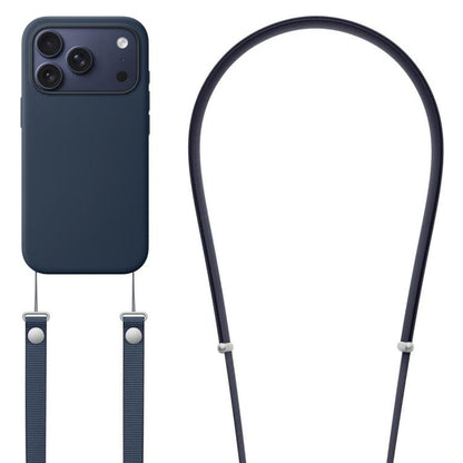 For iPhone 17 Pro Max Crossbody Imitation Nylon Magnetic Liquid Pop-Up Animation Liquid Silicone Phone Case(Midnight) by Kalebol