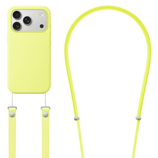 For iPhone 17 Pro Max Crossbody Imitation Nylon Magnetic Liquid Pop-Up Animation Liquid Silicone Phone Case(Fluorescent Green) by Kalebol