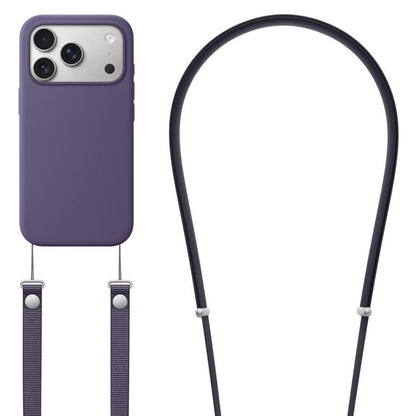 For iPhone 17 Pro Max Crossbody Imitation Nylon Magnetic Liquid Pop-Up Animation Liquid Silicone Phone Case(Purple) by Kalebol