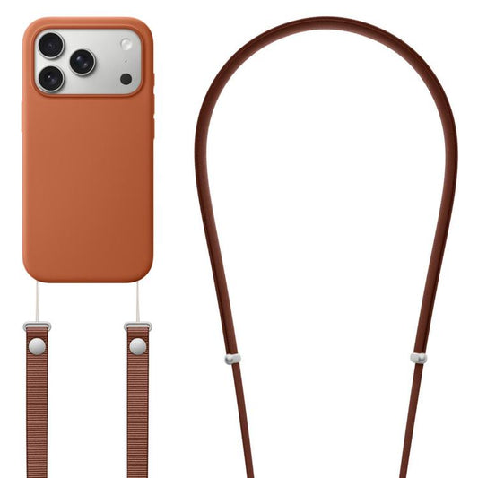 For iPhone 17 Pro Crossbody Imitation Nylon Magnetic Liquid Pop-Up Animation Liquid Silicone Phone Case(Terracotta) by Kalebol