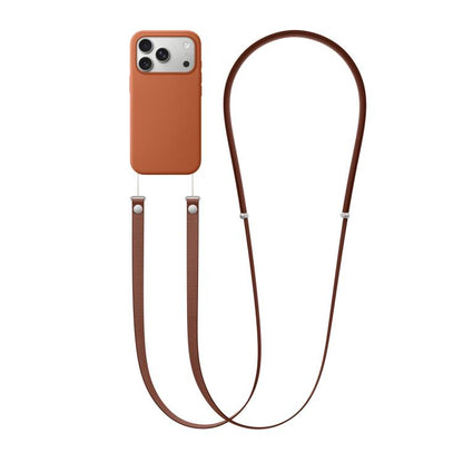 For iPhone 17 Pro Crossbody Imitation Nylon Magnetic Liquid Pop-Up Animation Liquid Silicone Phone Case(Terracotta) by Kalebol
