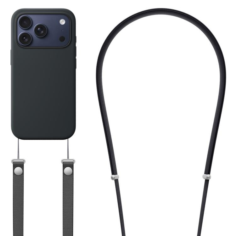 For iPhone 17 Pro Crossbody Imitation Nylon Magnetic Liquid Pop-Up Animation Liquid Silicone Phone Case(Black) by Kalebol