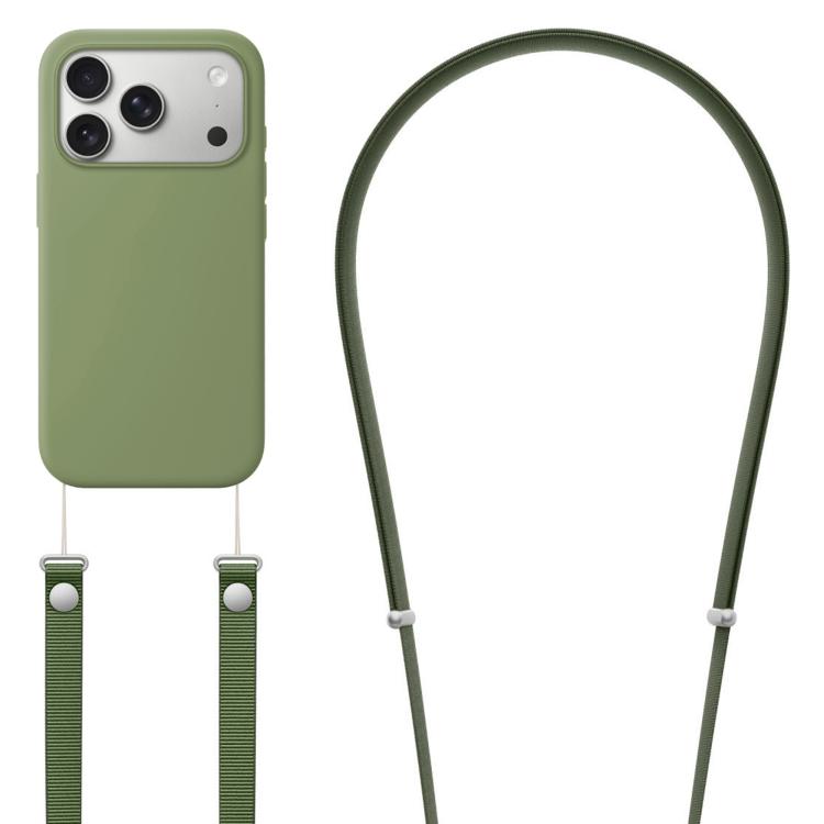 For iPhone 17 Pro Crossbody Imitation Nylon Magnetic Liquid Pop-Up Animation Liquid Silicone Phone Case(Light Jade Green) by Kalebol