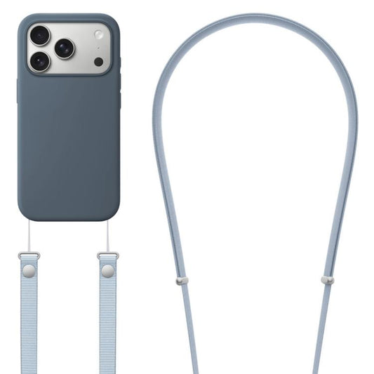 For iPhone 17 Pro Crossbody Imitation Nylon Magnetic Liquid Pop-Up Animation Liquid Silicone Phone Case(Anchor Blue) by Kalebol