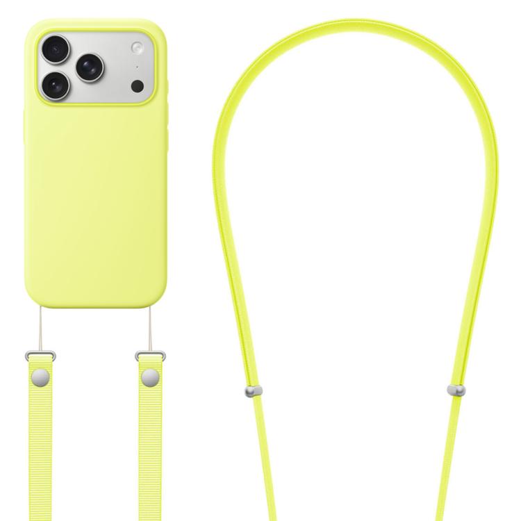 For iPhone 17 Pro Crossbody Imitation Nylon Magnetic Liquid Pop-Up Animation Liquid Silicone Phone Case(Fluorescent Green) by Kalebol