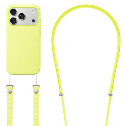 For iPhone 17 Pro Crossbody Imitation Nylon Magnetic Liquid Pop-Up Animation Liquid Silicone Phone Case(Fluorescent Green) by Kalebol