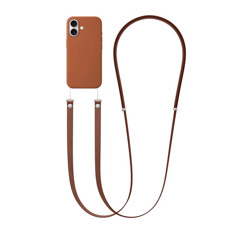 For iPhone 17 Crossbody Imitation Nylon Magnetic Liquid Pop-Up Animation Liquid Silicone Phone Case(Terracotta) by Kalebol