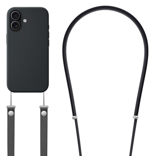 For iPhone 17 Crossbody Imitation Nylon Magnetic Liquid Pop-Up Animation Liquid Silicone Phone Case(Black) by Kalebol