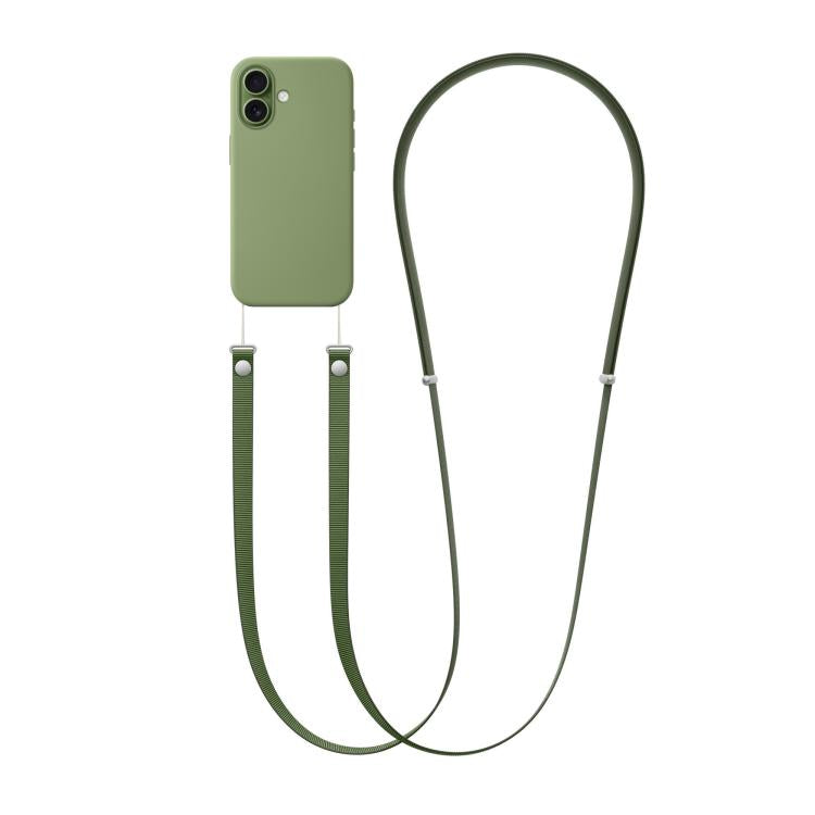 For iPhone 17 Crossbody Imitation Nylon Magnetic Liquid Pop-Up Animation Liquid Silicone Phone Case(Light Jade Green) by Kalebol