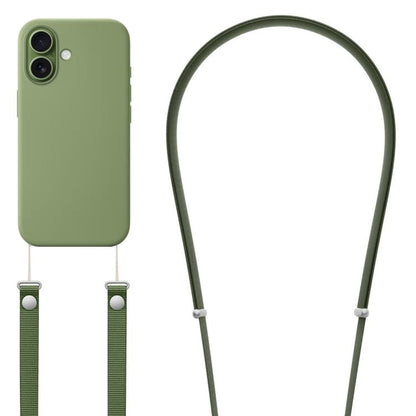 For iPhone 17 Crossbody Imitation Nylon Magnetic Liquid Pop-Up Animation Liquid Silicone Phone Case(Light Jade Green) by Kalebol