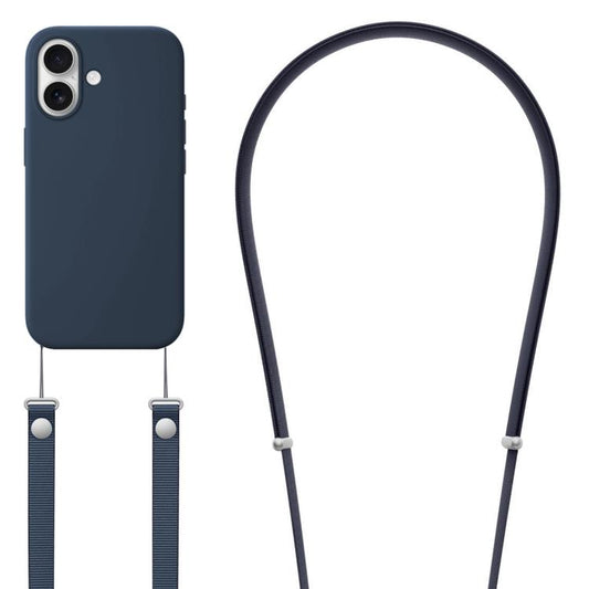 For iPhone 17 Crossbody Imitation Nylon Magnetic Liquid Pop-Up Animation Liquid Silicone Phone Case(Midnight) by Kalebol