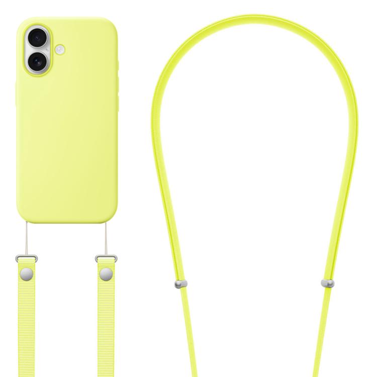 For iPhone 17 Crossbody Imitation Nylon Magnetic Liquid Pop-Up Animation Liquid Silicone Phone Case(Fluorescent Green) by Kalebol