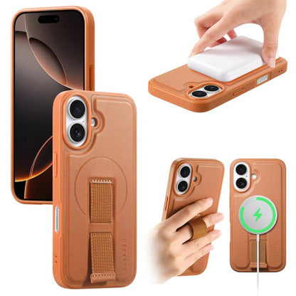 For iPhone 17 CaseNeo Finger Grip Wristband MagSafe Back Phone Case(Brown) by CaseNeo