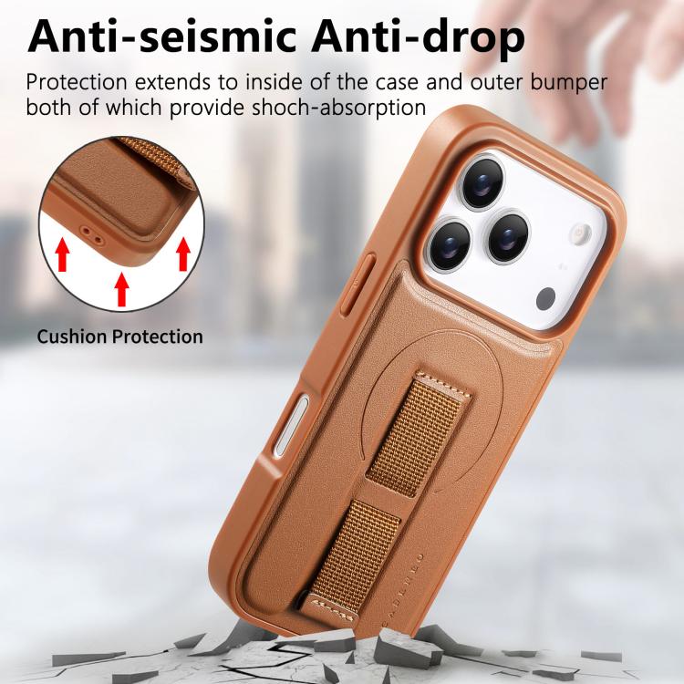 For iPhone 17 Pro CaseNeo Finger Grip Wristband MagSafe Back Phone Case(Brown) by CaseNeo