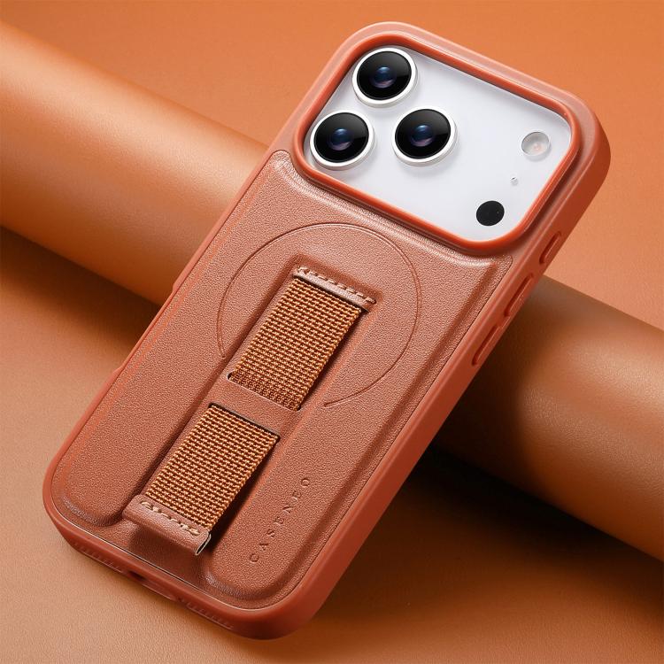 For iPhone 17 Pro CaseNeo Finger Grip Wristband MagSafe Back Phone Case(Brown) by CaseNeo