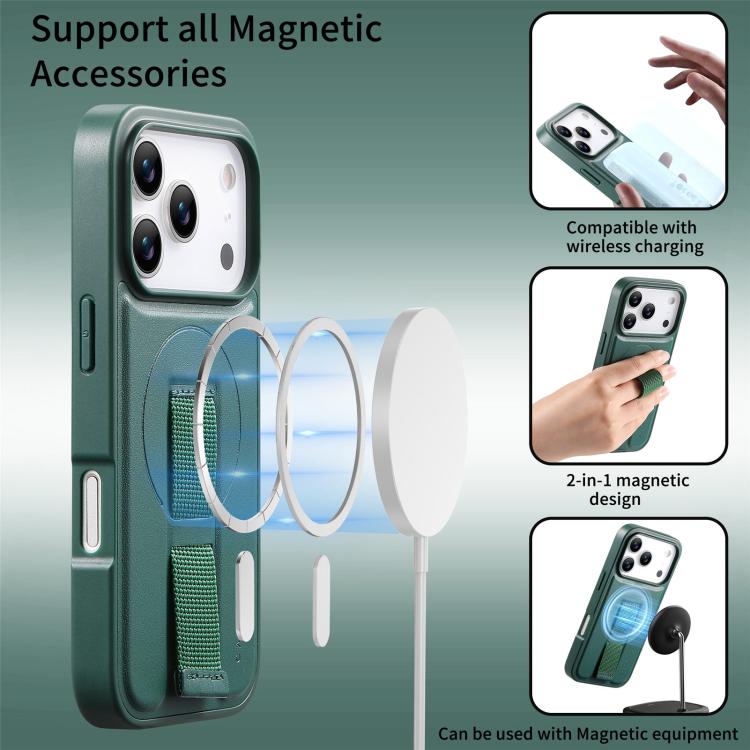 For iPhone 17 Pro Max CaseNeo Finger Grip Wristband MagSafe Back Phone Case(Green) by CaseNeo