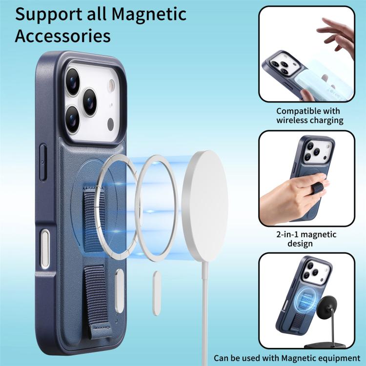 For iPhone 17 Pro Max CaseNeo Finger Grip Wristband MagSafe Back Phone Case(Blue) by CaseNeo