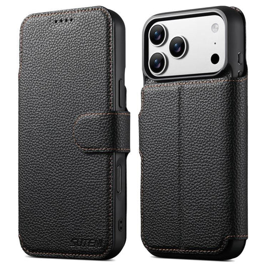 For iPhone 17 Pro Suteni Q05 -in-1 Multi-function MagSafe Wallet Big Litchi Leather Phone Case(Black) by Suteni