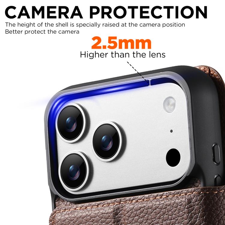 For iPhone 17 Pro Suteni Q05 -in-1 Multi-function MagSafe Wallet Big Litchi Leather Phone Case(Brown) by Suteni