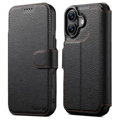 For iPhone 17 Suteni Q05 -in-1 Multi-function MagSafe Wallet Big Litchi Leather Phone Case(Black) by Suteni