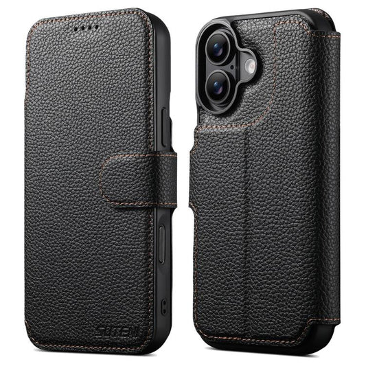For iPhone 17 Suteni Q05 -in-1 Multi-function MagSafe Wallet Big Litchi Leather Phone Case(Black) by Suteni
