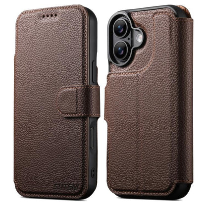 For iPhone 17 Suteni Q05 -in-1 Multi-function MagSafe Wallet Big Litchi Leather Phone Case(Brown) by Suteni