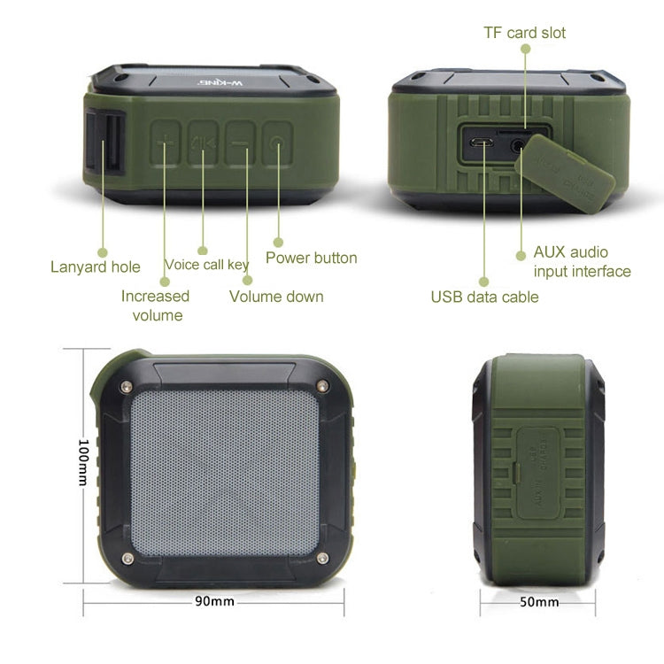 W-KING S7 Mini Wireless Waterproof Loudspeaker With TF/FM/AUX/NFC Bluetooth Bike Speaker(Army Green) by W-KING
