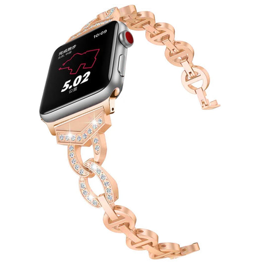 8-shaped VO Diamond-studded Solid Stainless Steel Wrist Strap Watch Band for Apple Watch Series 3 & 2 & 1 38mm(Rose Gold) by bashfashion
