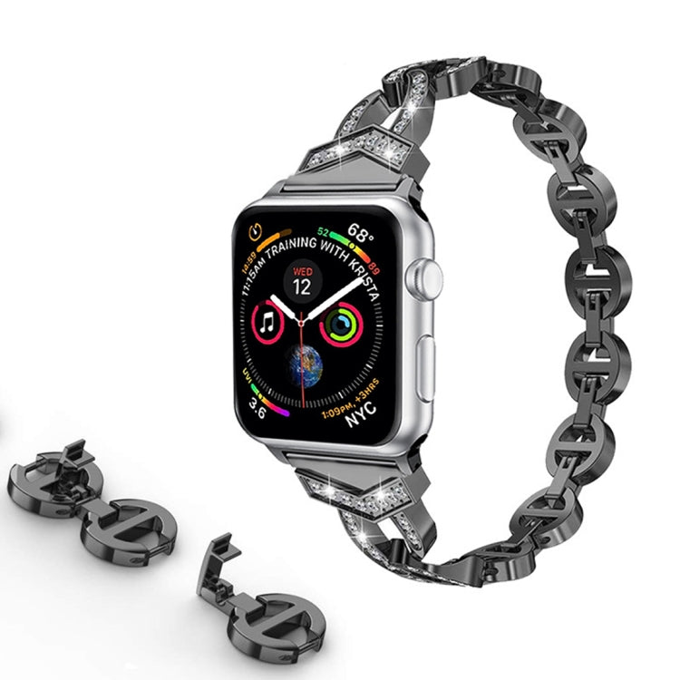 8-shaped VO Diamond-studded Solid Stainless Steel Wrist Strap Watch Band for Apple Watch Series 3 & 2 & 1 42mm(Black) by bashfashion