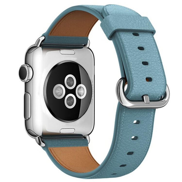 Classic Button Leather Wrist Strap Watch Band for Apple Watch Series 3 & 2 & 1 38mm(Light Blue) by bashfashion